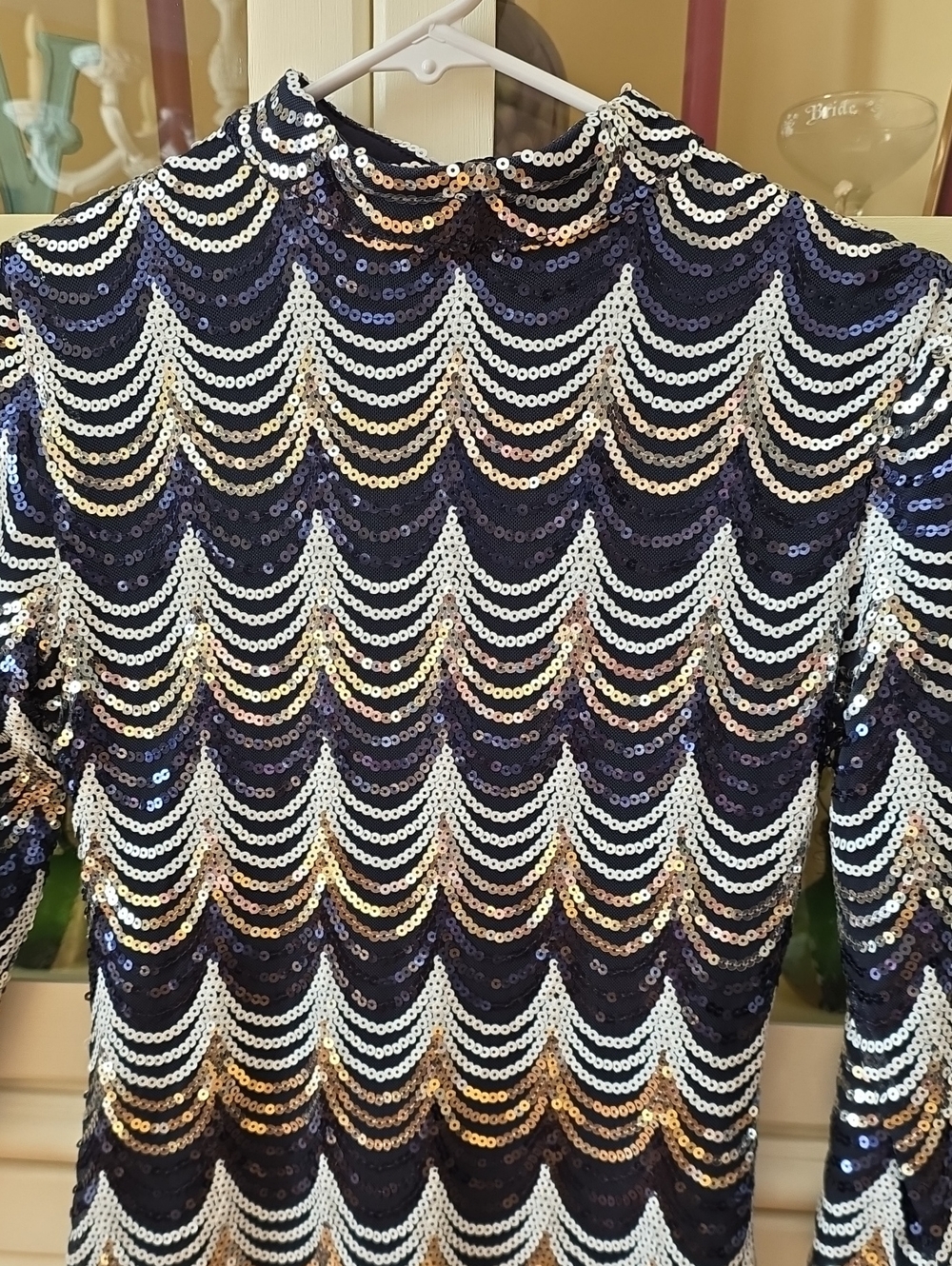 Crystal Doll Navy and Silver Scallop Sequin Dress